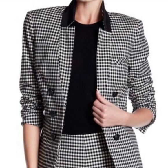 Veronica Beard Cottage Double Breasted Blazer Gingham Size 2 Black White Jacket - Picture 1 of 11